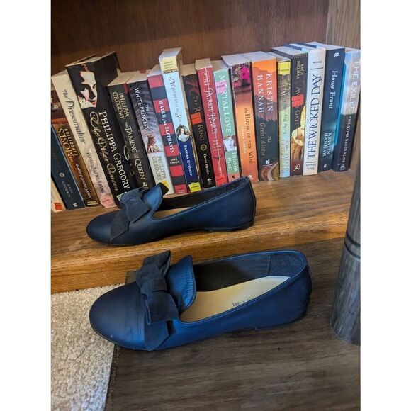 Vintage Mauro Leone Women’s EU 39 US 9 Blue Leather Bow Tie Flats Slip Ons - Picture 3 of 6